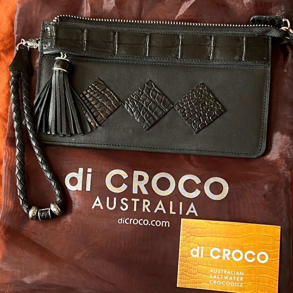 Black Crocodile Leather Wristlet